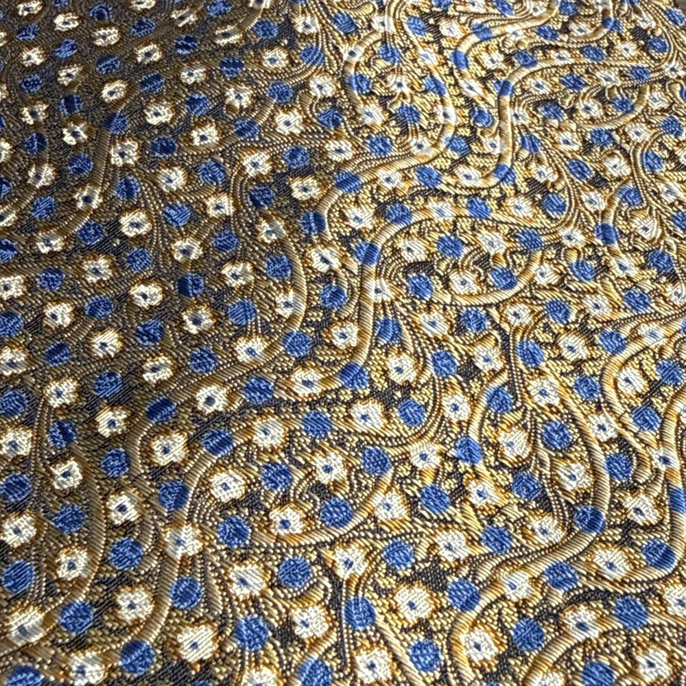 Robert Talbott Best Of Class Silk Neck Tie Blue Gold White Textured Floral USA